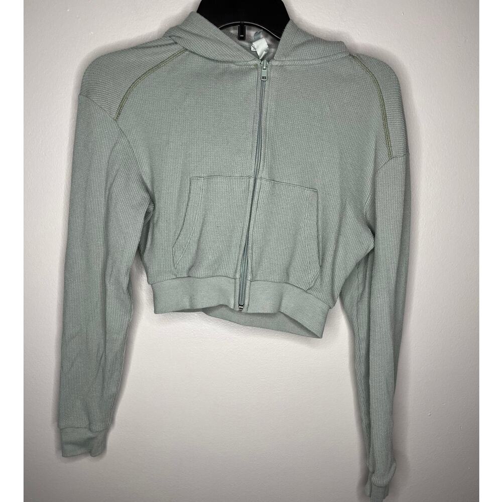 SKIMS Waffle Hoodie Cropped Style Full Zip Sage Green In Size XXS - Picture 2 of 6